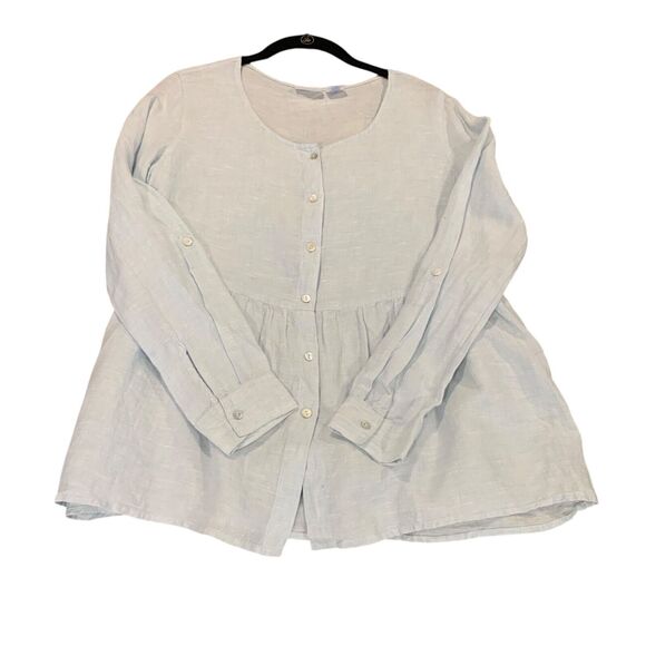 Sigrid Olsen Womens Blue Linen Roll Sleeve Tab Button Up Shirt S Beach Coastal - Picture 5 of 5